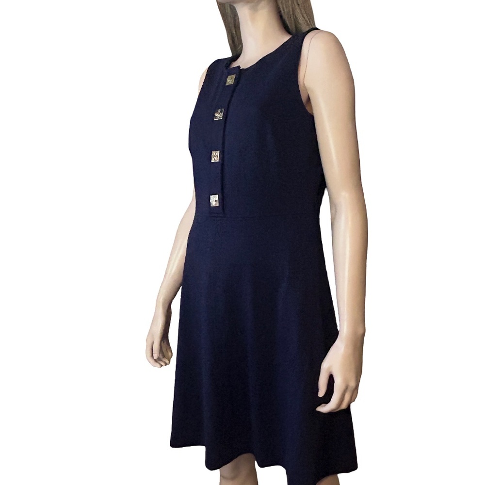 Tommy Hilfiger Dress Ponte Knit Rayon Blend Sleeveless Chrome Turn Lock Buttons